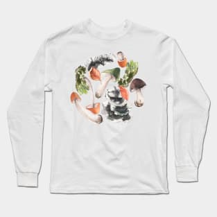 Watercolor Autumn Mushrooms Fungi Long Sleeve T-Shirt